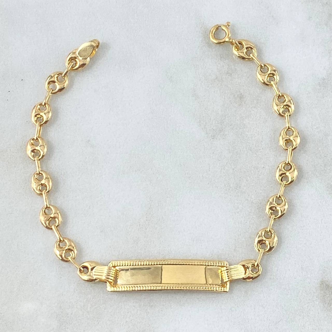 Bracelet GC 2.9gr / 16cm / 4.8mm Smooth - Rectangular Plate with Yellow Gold 18K Edged Border