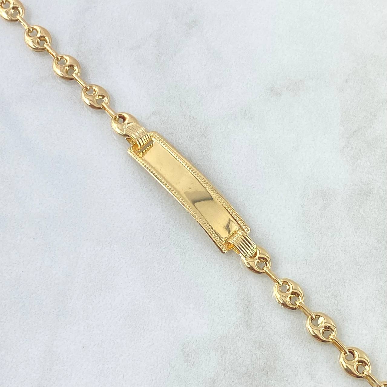 Bracelet GC 2.9gr / 16cm / 4.8mm Smooth - Rectangular Plate with Yellow Gold 18K Edged Border