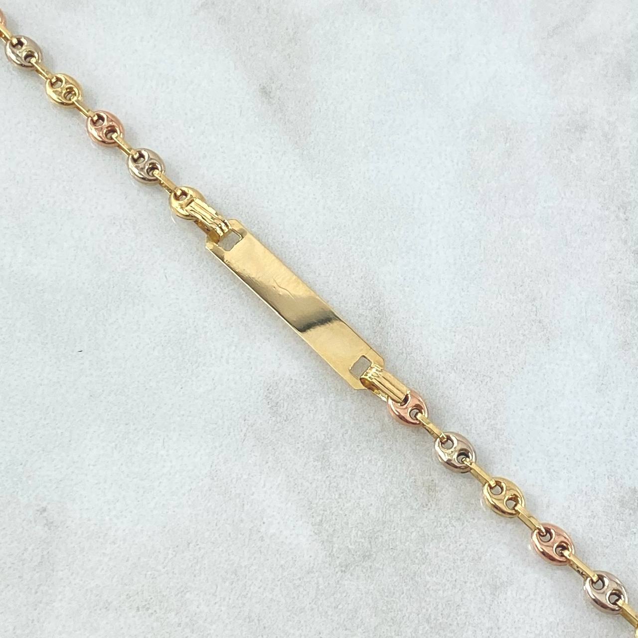 Pulso Bebé GC 1.95gr / 14cm / 3.3mm Liso - Placa Rectangular Lisa Tres Oros 18K