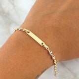 Pulso Bebé GC 1.95gr / 14cm / 3.3mm Liso - Placa Rectangular Lisa Tres Oros 18K