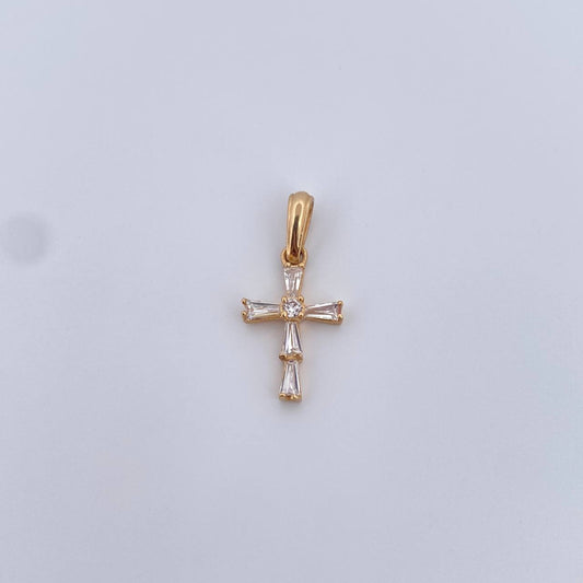 Dije Cruz 0.9gr / 2.1cm / Circones Blancos Oro Amarillo 18K &