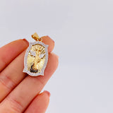 Dije Placa San Miguel Arcangel 5 g / 1 1/2 in Dos Oros Amarillo Blanco 18K