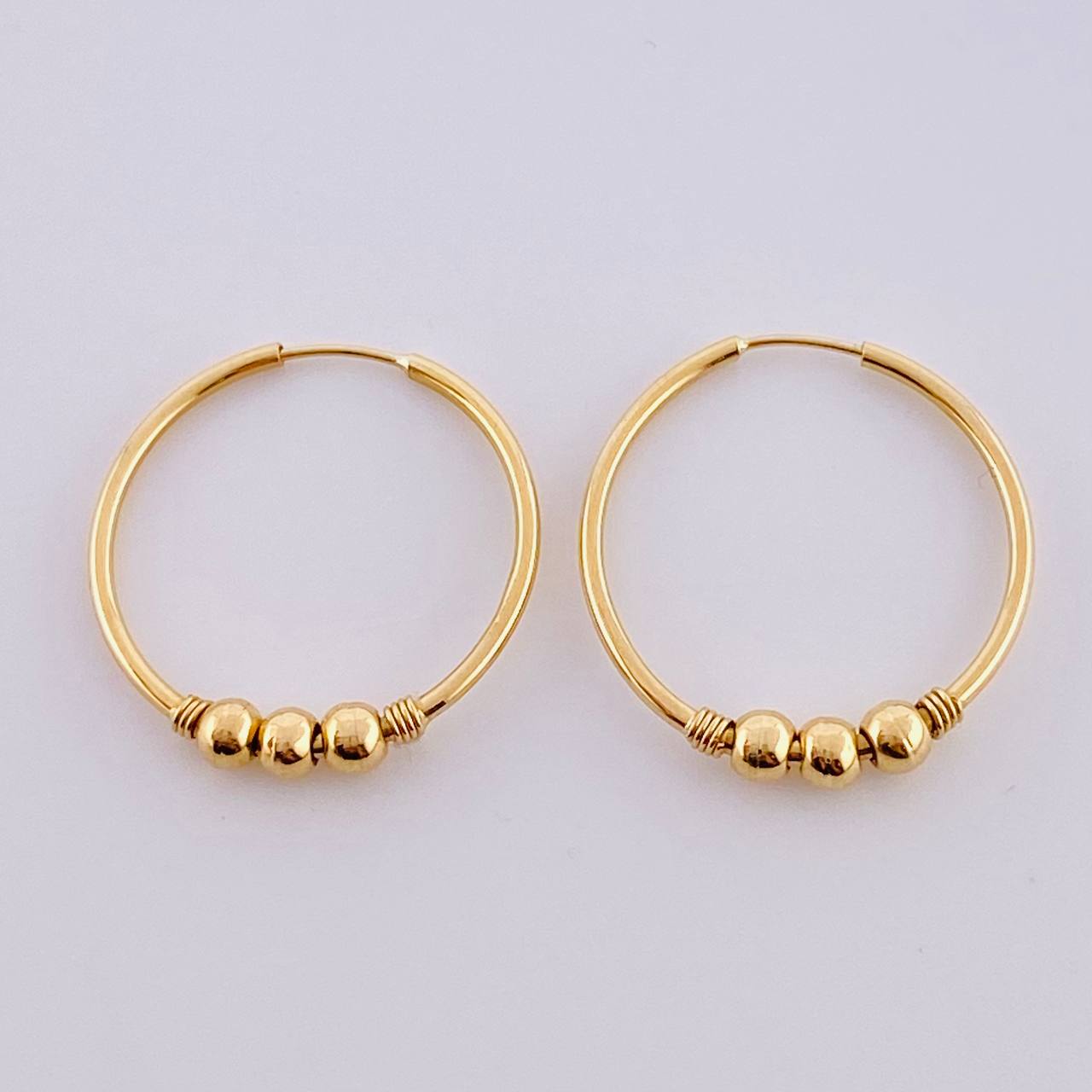 Hoop Earrings Trio Bead 1.35gr / Yellow Gold 18K !