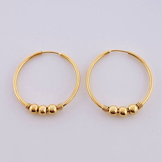 Hoop Earrings Trio Bead 1.35gr / Yellow Gold 18K !