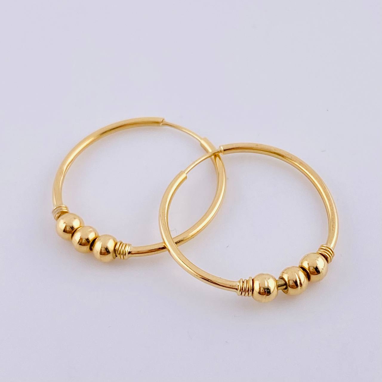 Hoop Earrings Trio Bead 1.35gr / Yellow Gold 18K !