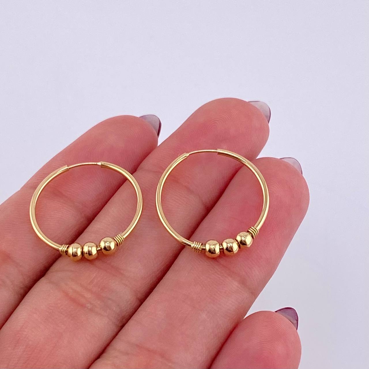 Hoop Earrings Trio Bead 1.25gr / 18K Gold