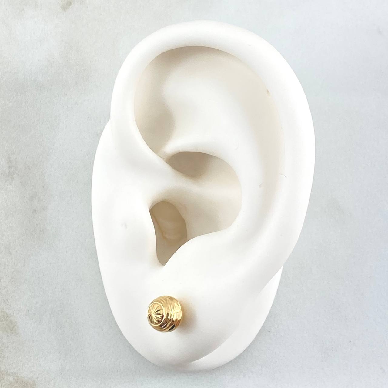 Stud Earrings Bead 0.8gr / 6mm Diamond Cut Linear Yellow Gold 18K ©