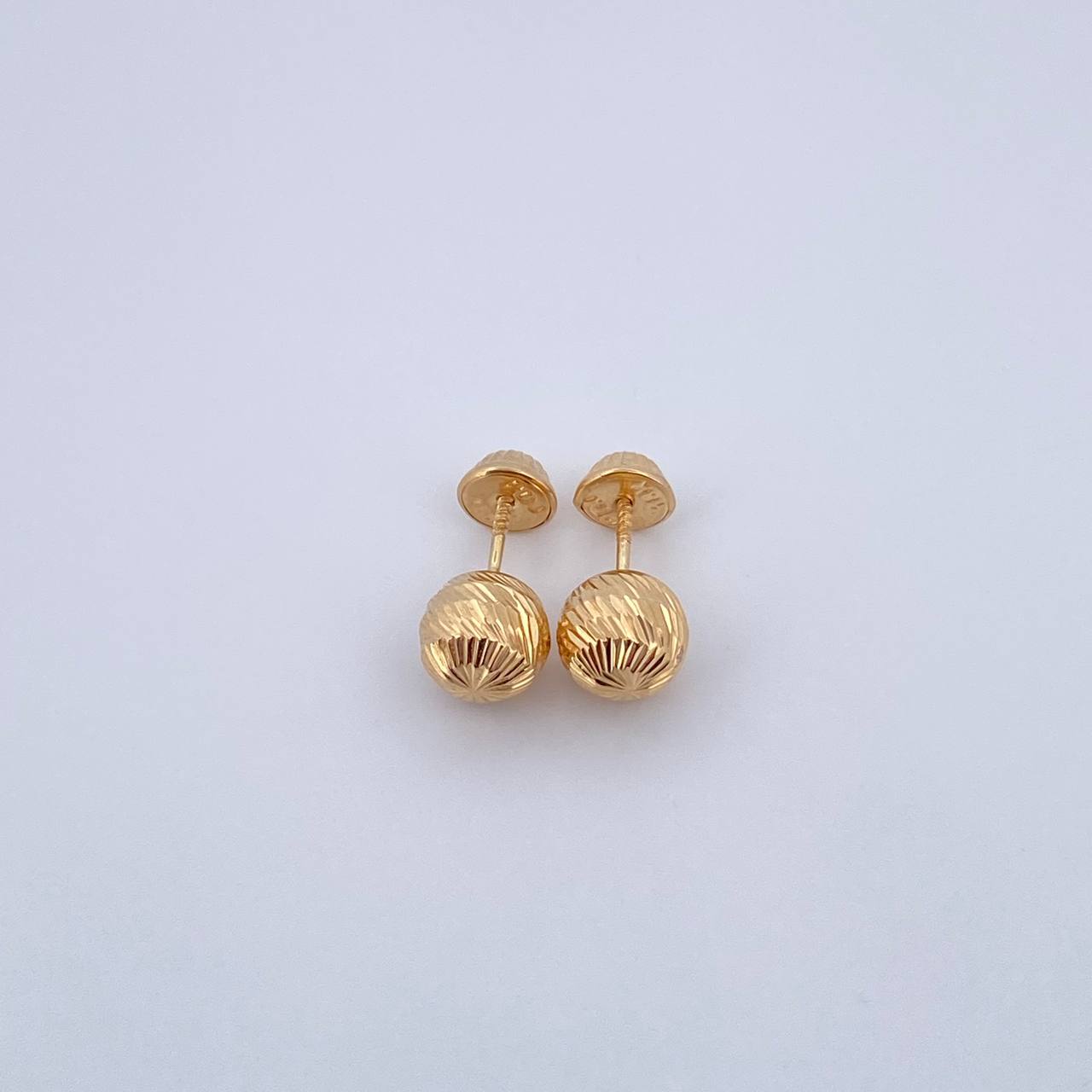Stud Earrings Bead 0.8gr / 7mm Diamond Cut 18K Yellow Gold &