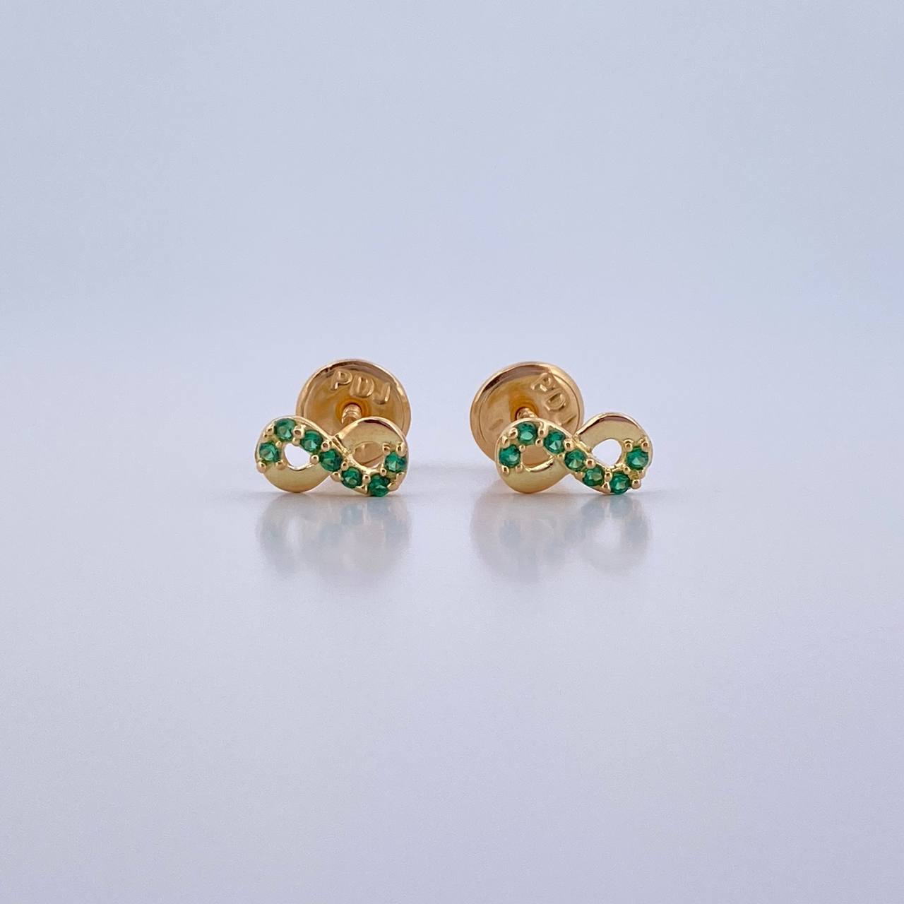 Stud Earrings Infinite 0.65gr / Green Zircons 18K Yellow Gold &