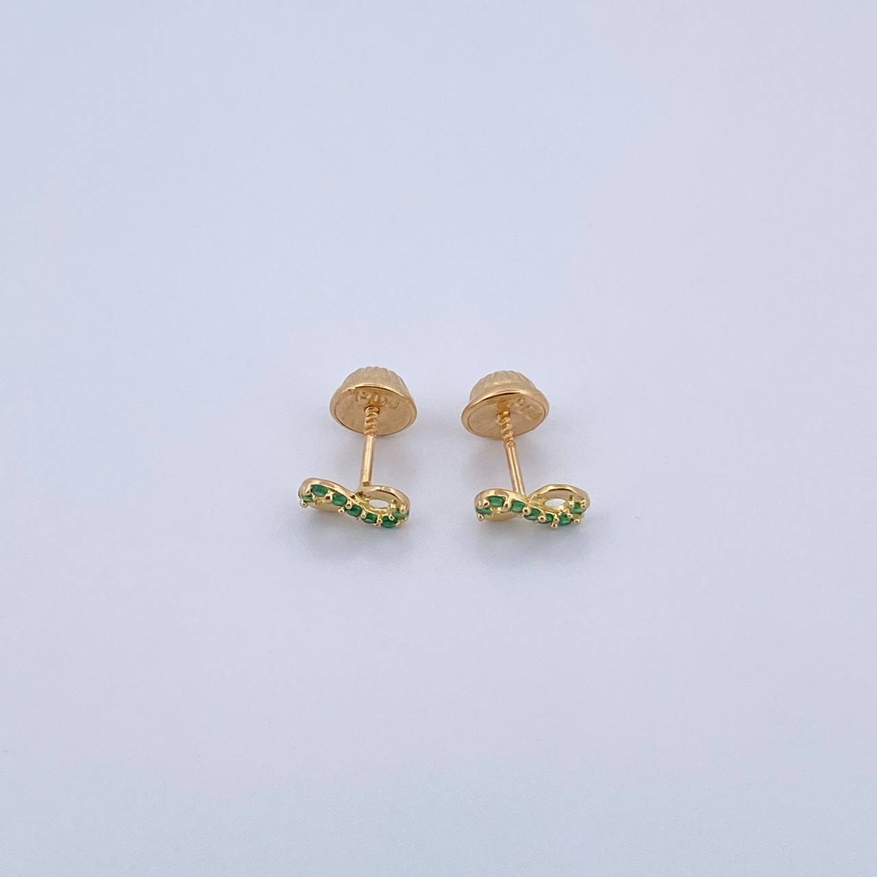Stud Earrings Infinite 0.65gr / Green Zircons 18K Yellow Gold &