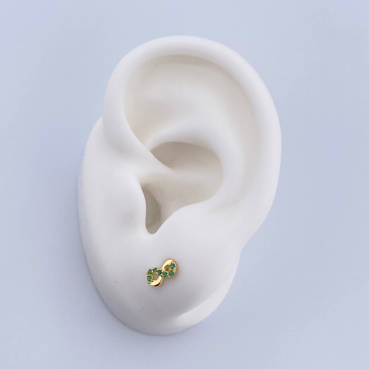 Stud Earrings Infinite 0.65gr / Green Zircons 18K Yellow Gold &