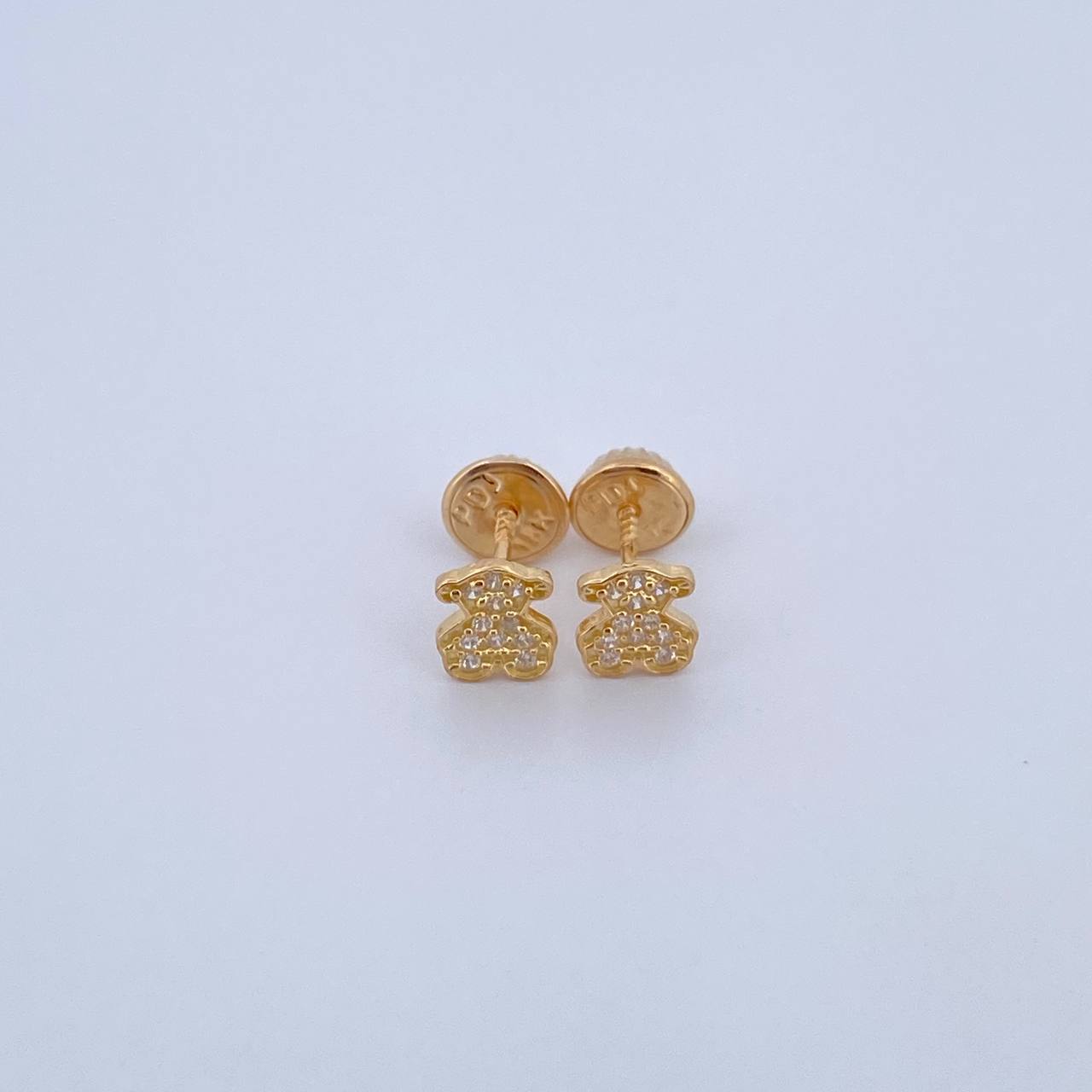 Stud Earrings Bear Ts 0.8gr / White Zircons 18K Yellow Gold &