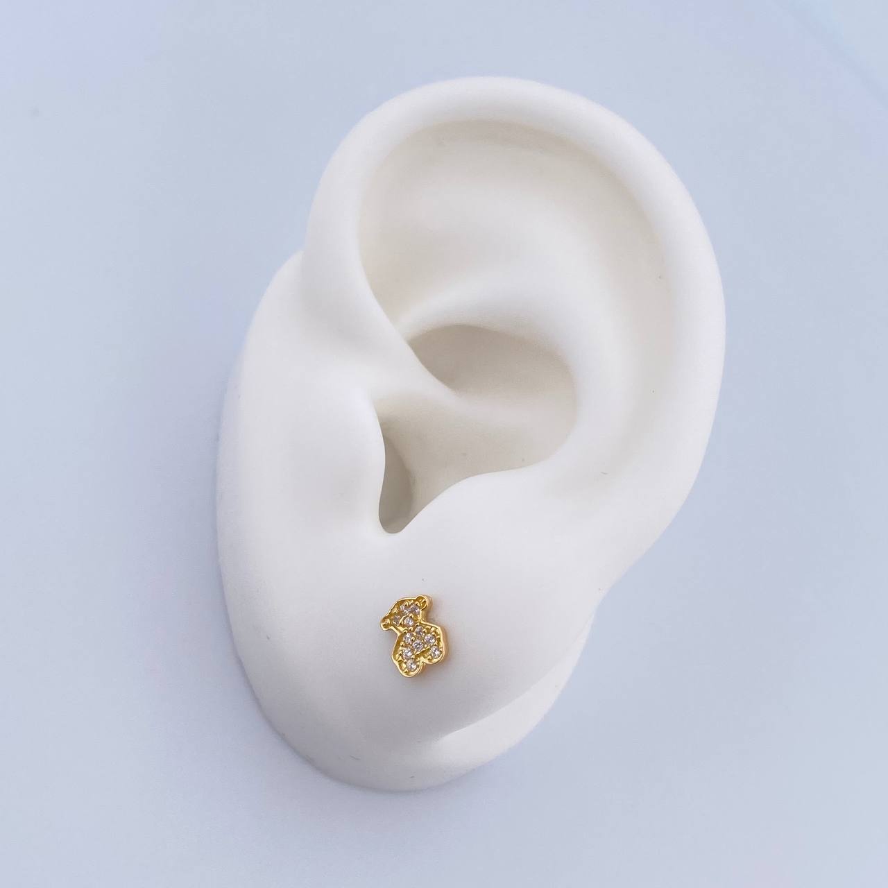 Stud Earrings Bear Ts 0.8gr / White Zircons 18K Yellow Gold &