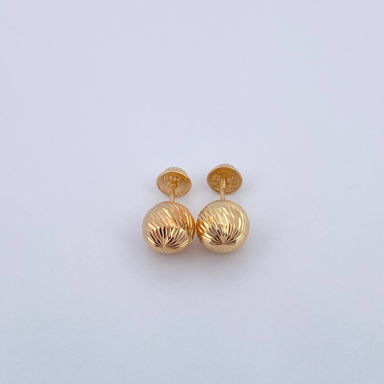 Stud Earrings Bead 1gr / 8mm Diamond Cut 18K Yellow Gold &
