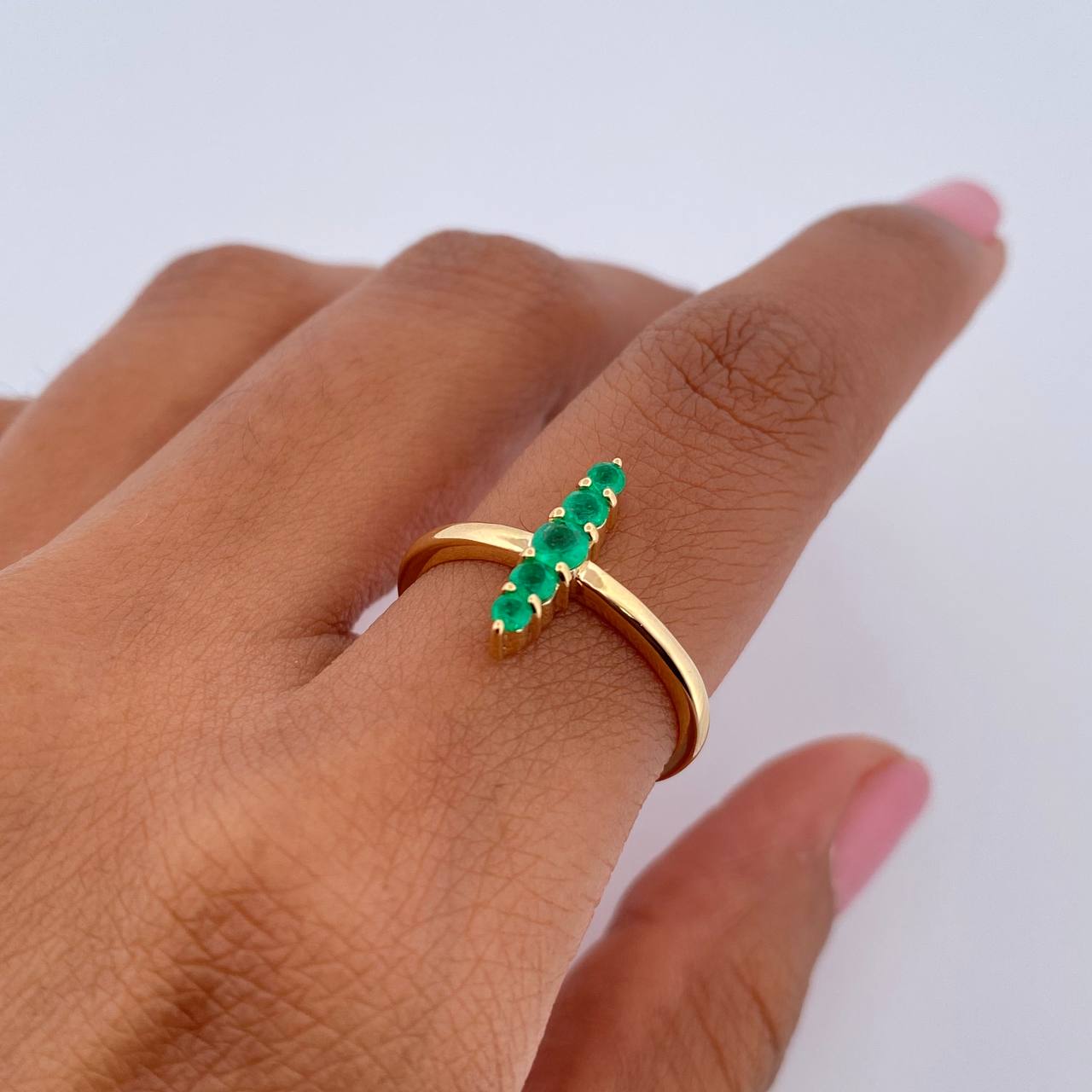 Ring Line 2.2gr / T6 3/4 / Emerald 28Pts 18K Yellow Gold (Jewel) &
