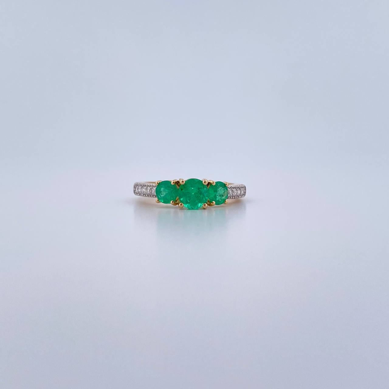 Ring Solitaire Churumbela 2.7gr / T6 1/4 / Emerald 1.16 Qts Diamond 12 Pts Two Yellows White Gold 18K (Jewel) &