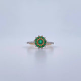 Dahlia Flower Ring 2.1gr / Size 5 1/4 / Emerald 21 Pts Diamond 21 Pts Two Yellows White Gold 18K (Jewel) &