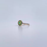 Dahlia Flower Ring 2.1gr / Size 5 1/4 / Emerald 21 Pts Diamond 21 Pts Two Yellows White Gold 18K (Jewel) &