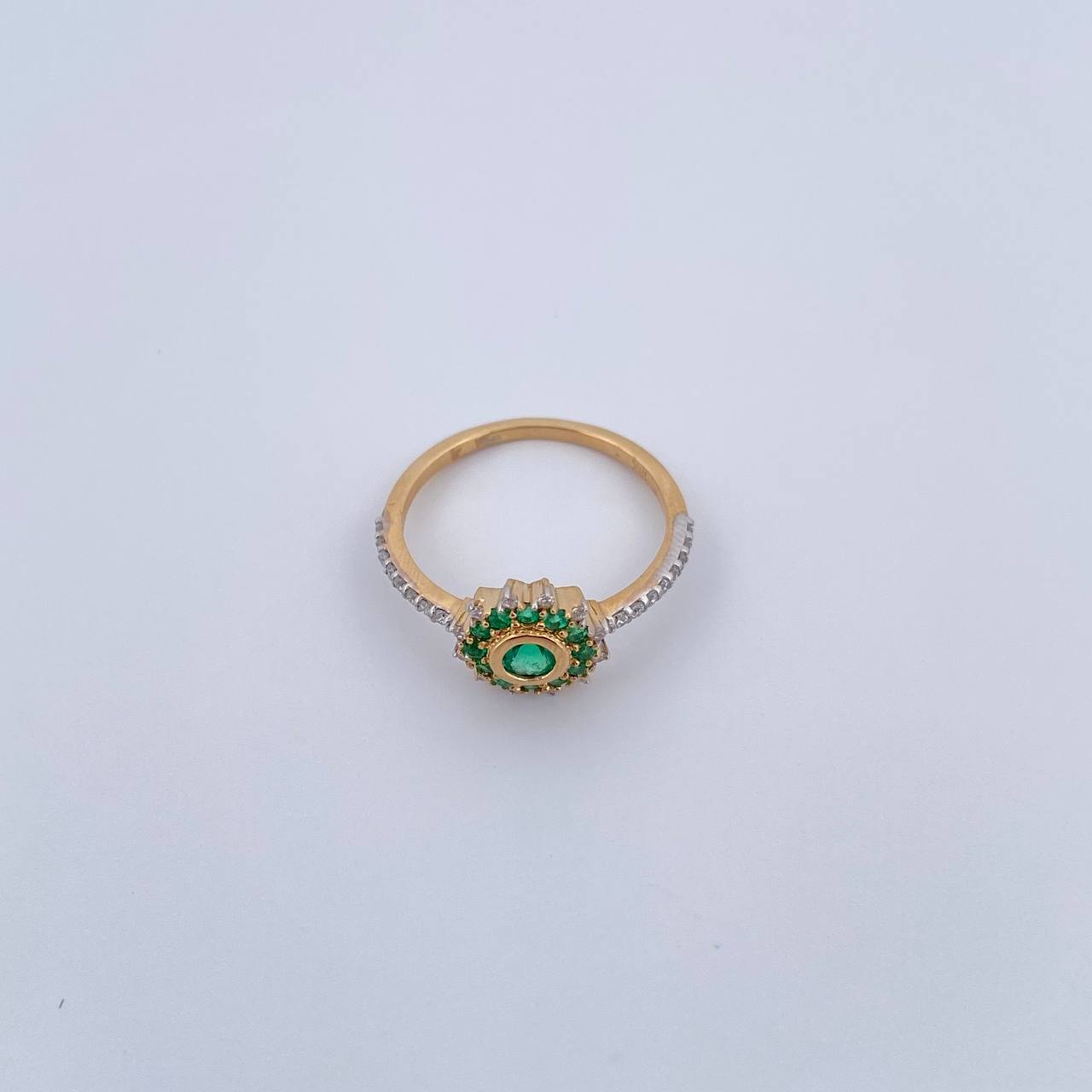 Dahlia Flower Ring 2.1gr / Size 5 1/4 / Emerald 21 Pts Diamond 21 Pts Two Yellows White Gold 18K (Jewel) &