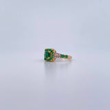 Square Halo Ring Double Line 2.95gr / T6 1/4 / Emerald 62 Pts Diamond 8 Pts Two Yellows Yellow White 18K (Jewel) &