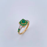 Square Halo Ring Double Line 2.95gr / T6 1/4 / Emerald 62 Pts Diamond 8 Pts Two Yellows Yellow White 18K (Jewel) &