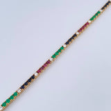 Bracelet Tennis 10.9gr / 17.2cm / 2.6mm Emerald 1.00 Qts Sapphire Rubies 2.4 Qts Diamond 78 Pts 18K Yellow Gold (Jewel) &