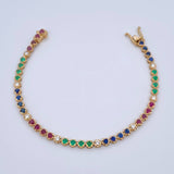 Bracelet Tennis 8.5gr / 17.7cm / 3.5mm Emerald 70 Pts Sapphires Rubies 1.95 Qts Diamond 50 Pts 18K Yellow Gold (Jewel) &