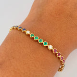Bracelet Tennis 8.5gr / 17.7cm / 3.5mm Emerald 70 Pts Sapphires Rubies 1.95 Qts Diamond 50 Pts 18K Yellow Gold (Jewel) &
