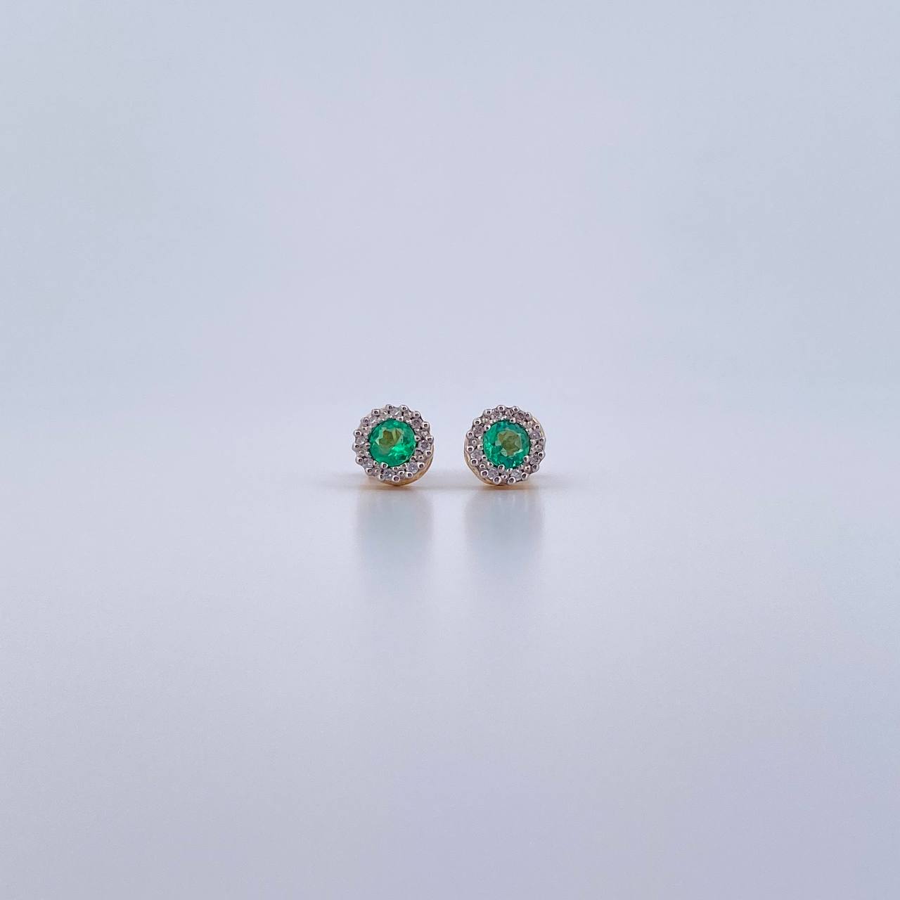 Stud Earrings Circle 2gr / Emerald 28 Pts Diamond 8 Pts Two Yellow White Gold 18K (Jewel) &