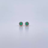 Stud Earrings Circle 2gr / Emerald 28 Pts Diamond 8 Pts Two Yellow White Gold 18K (Jewel) &