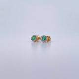 Stud Earrings Circle 2gr / Emerald 28 Pts Diamond 8 Pts Two Yellow White Gold 18K (Jewel) &