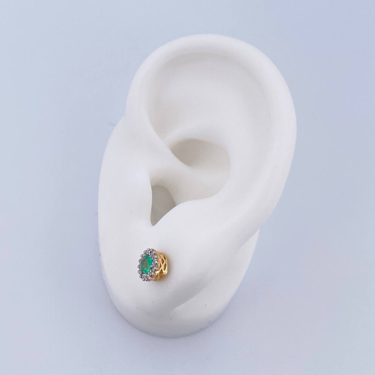 Stud Earrings Circle 2gr / Emerald 28 Pts Diamond 8 Pts Two Yellow White Gold 18K (Jewel) &