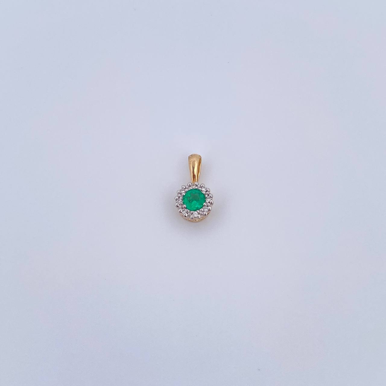 Pendant Circle 0.7gr / 1.1cm / Emerald 14 Pts Diamond 4 Pts Two Yellows White 18K Gold (Jewel) &