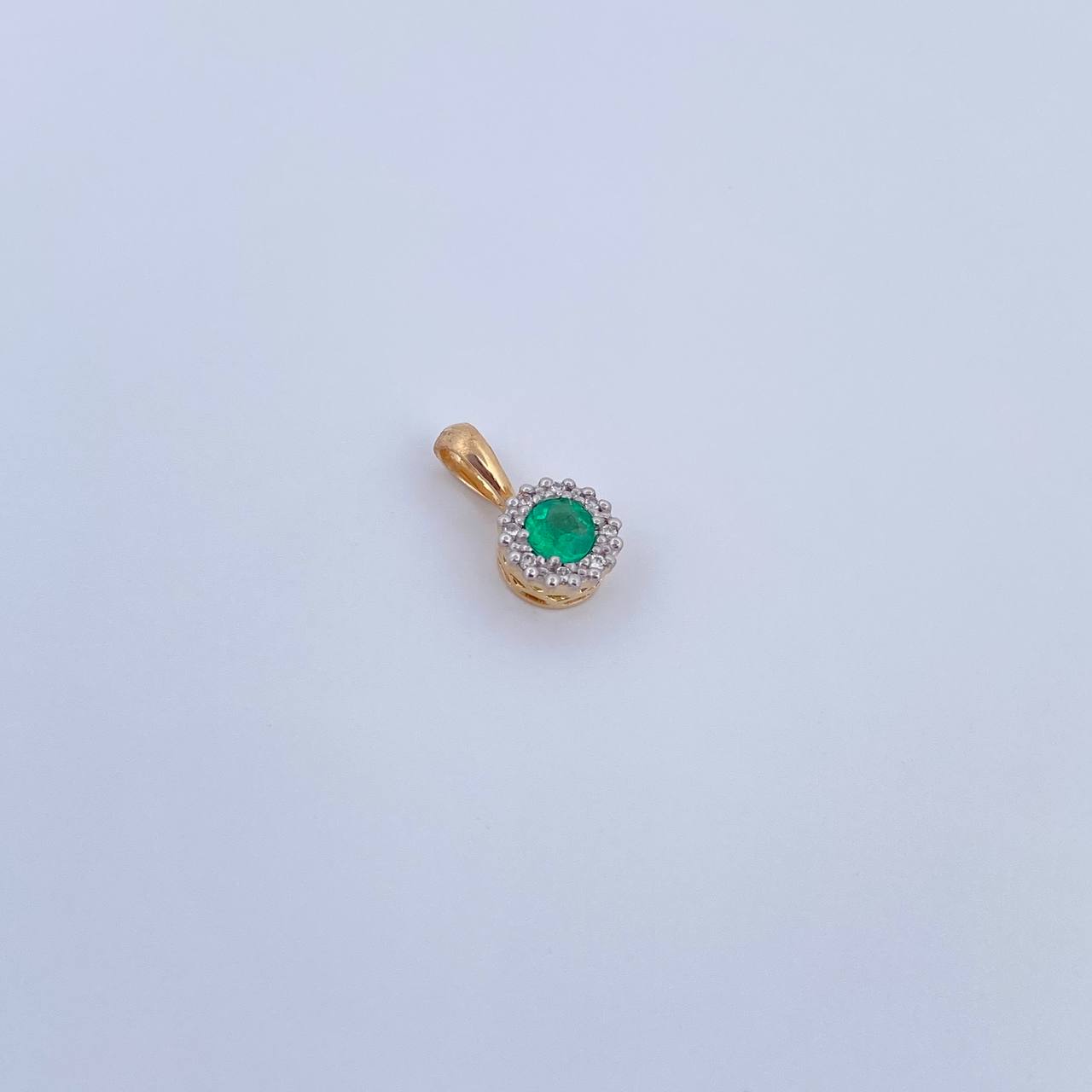 Pendant Circle 0.7gr / 1.1cm / Emerald 14 Pts Diamond 4 Pts Two Yellows White 18K Gold (Jewel) &