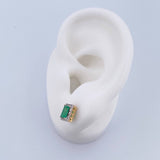 Topos Rectangulo 2.1gr / Esmeralda 57 Pts Diamante 14 Pts Dos Oros Amarillo Blanco 18K (Joya) &