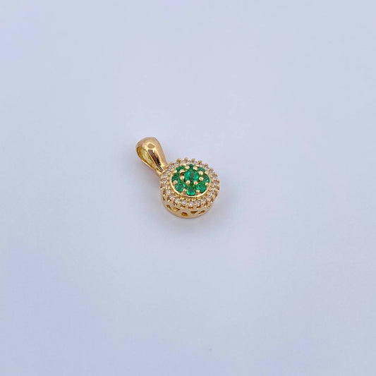 Dije Circulo Puntos 1.75gr / 1.5cm / Esmeralda 14 Pts Diamante 14 Pts Oro Amarillo 18K (Joya) &
