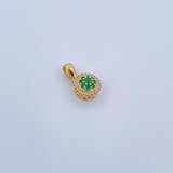 Dije Circulo Puntos 1.75gr / 1.5cm / Esmeralda 14 Pts Diamante 14 Pts Oro Amarillo 18K (Joya) &