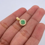 Dije Circulo Puntos 1.75gr / 1.5cm / Esmeralda 14 Pts Diamante 14 Pts Oro Amarillo 18K (Joya) &