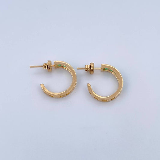 Stud Earrings Medium Hoop 3.85gr / Emerald 63 Pts 18K Yellow Gold (Jewel) &