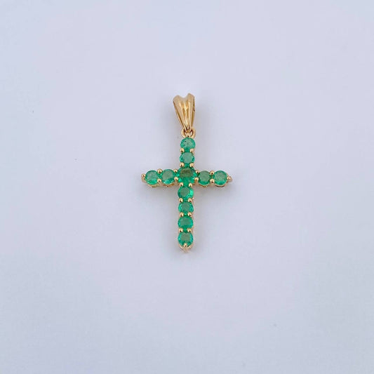 Dije Cruz 1.5gr / 2.8cm / Esmeralda 66 Pts Oro Amarillo 18K (Joya) &