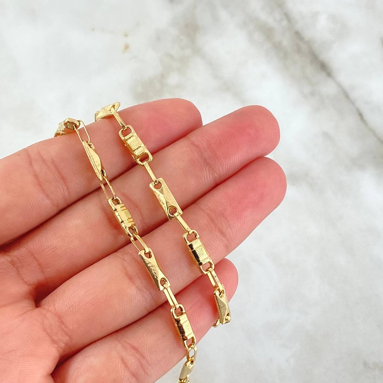 Rustic Rectangle Chain 9.5gr / 60cm / 3.7mm Grooved 18K Yellow Gold