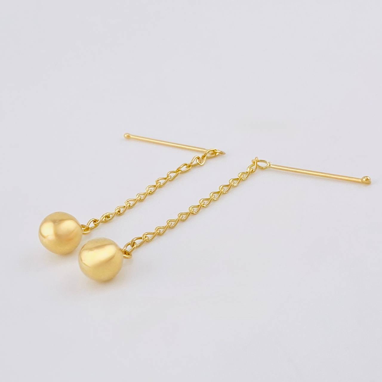 Stud Earrings Long Chain Bead 1.05 g / in / 6 mm Yellow Gold 18K