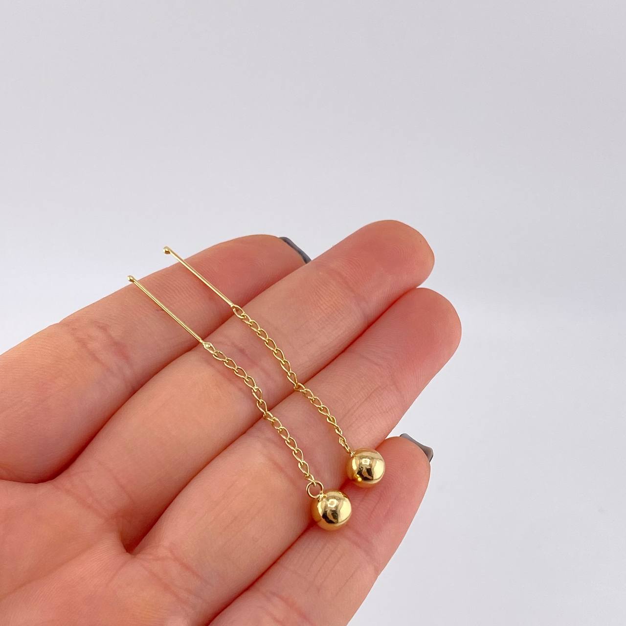 Stud Earrings Long Chain Bead 1.05 g / in / 6 mm Yellow Gold 18K