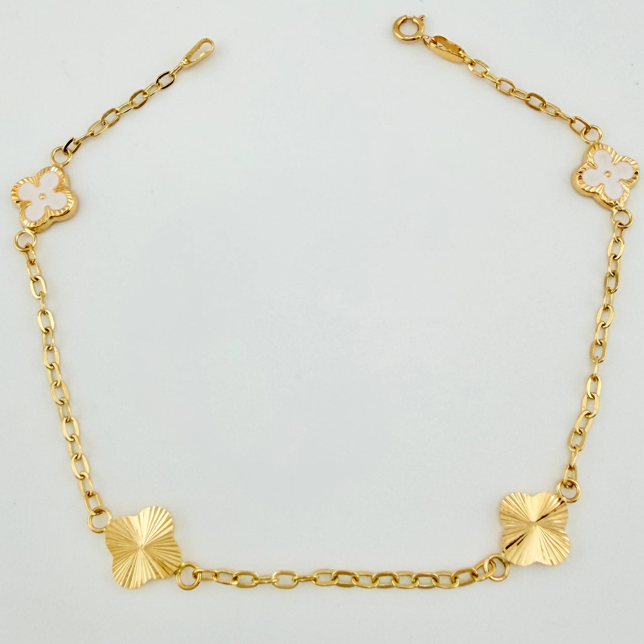 Pulso Cajón Trebol Doble Faz 2.3gr / 7 1/2 in / 8mm Oro Amarillo 18K