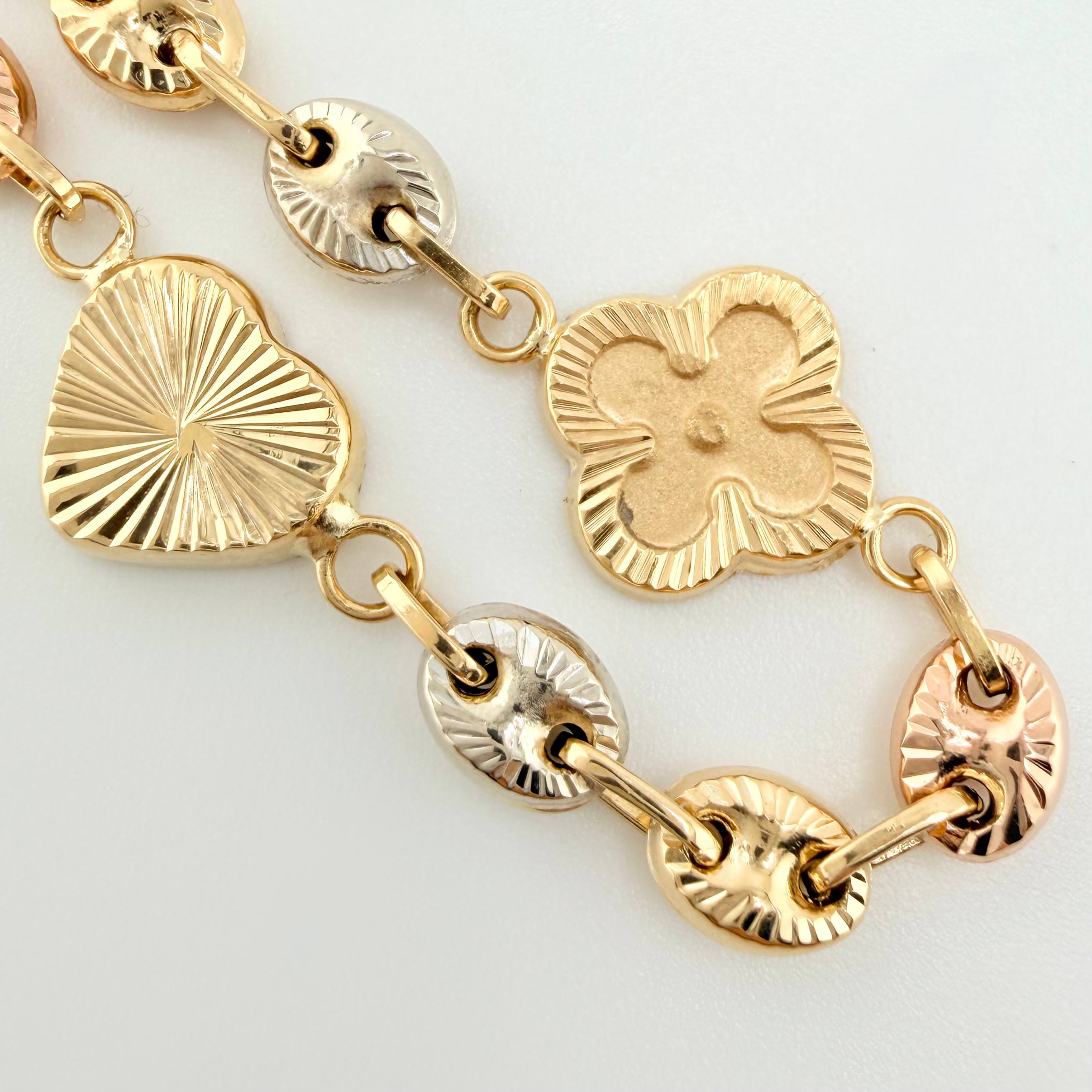 Pulso GC Trebol Intercalado Doble Faz 5.85gr / 7 3/4 in / 10.3mm Tres Oros 18K