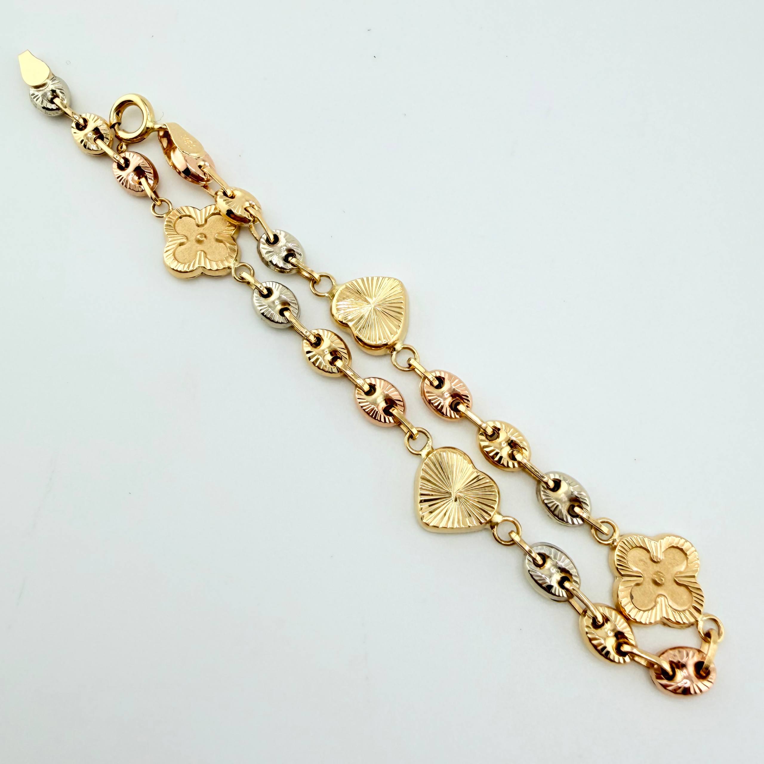 Pulso GC Trebol Intercalado Doble Faz 5.85gr / 7 3/4 in / 10.3mm Tres Oros 18K