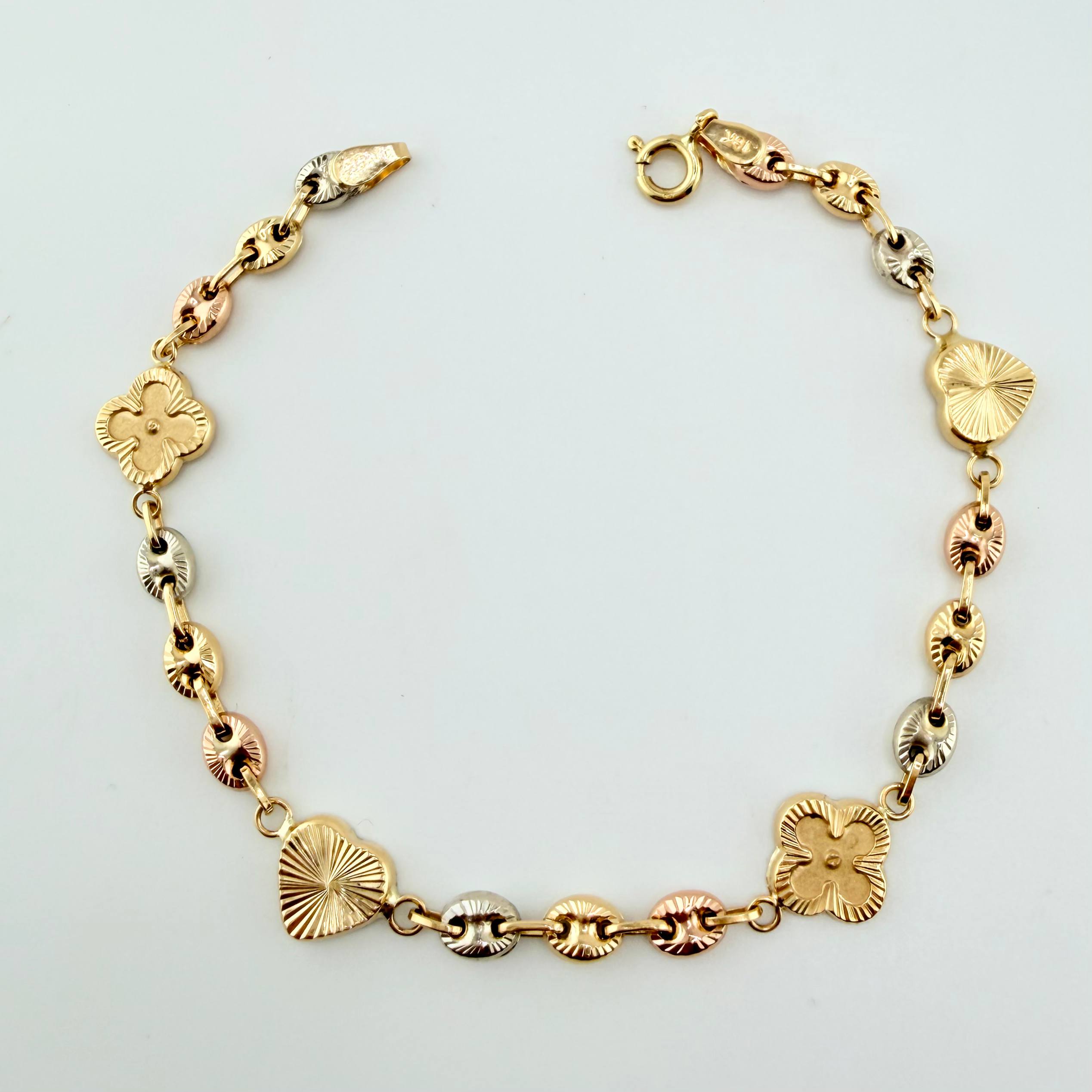 Pulso GC Trebol Intercalado Doble Faz 5.85gr / 7 3/4 in / 10.3mm Tres Oros 18K