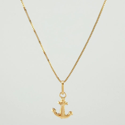 Set Cadena y Dije Veneciana + Ancla 1.3gr / 17 3/4 in / 0.6mm Oro Amarillo 18K