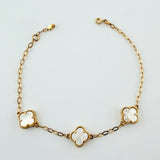 Pulso Trebol Nacar Blanco Diamantado 4.15gr / 7 3/4 in / 10mm Oro Amarillo Nac.Esp. 18K