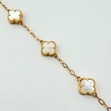 Pulso Trebol Nacar Blanco Diamantado 4.15gr / 7 3/4 in / 10mm Oro Amarillo Nac.Esp. 18K